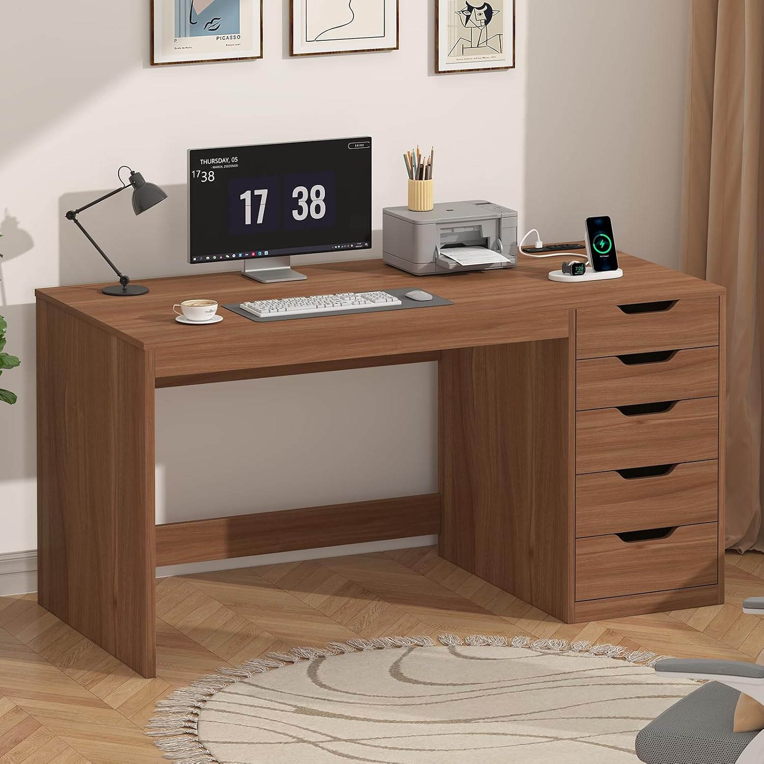 Desk Drawer Small - Computer Desk 5 Drawers & Power