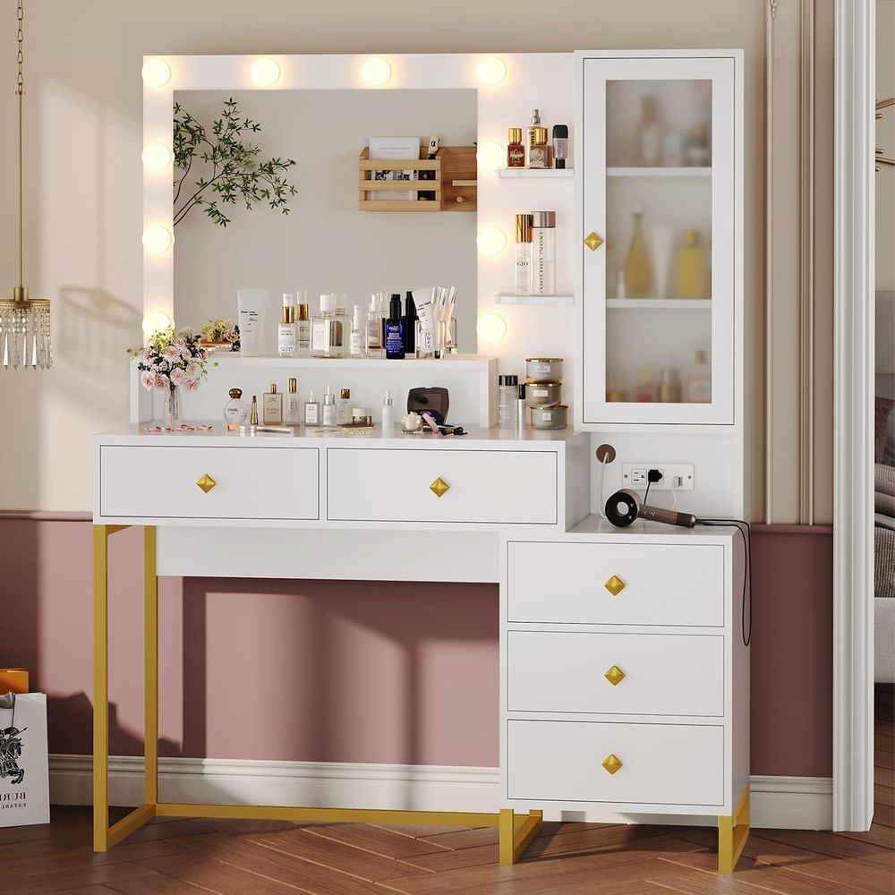 Desk Charging Station - Tiptiper Makeup Vanity with Lights &
