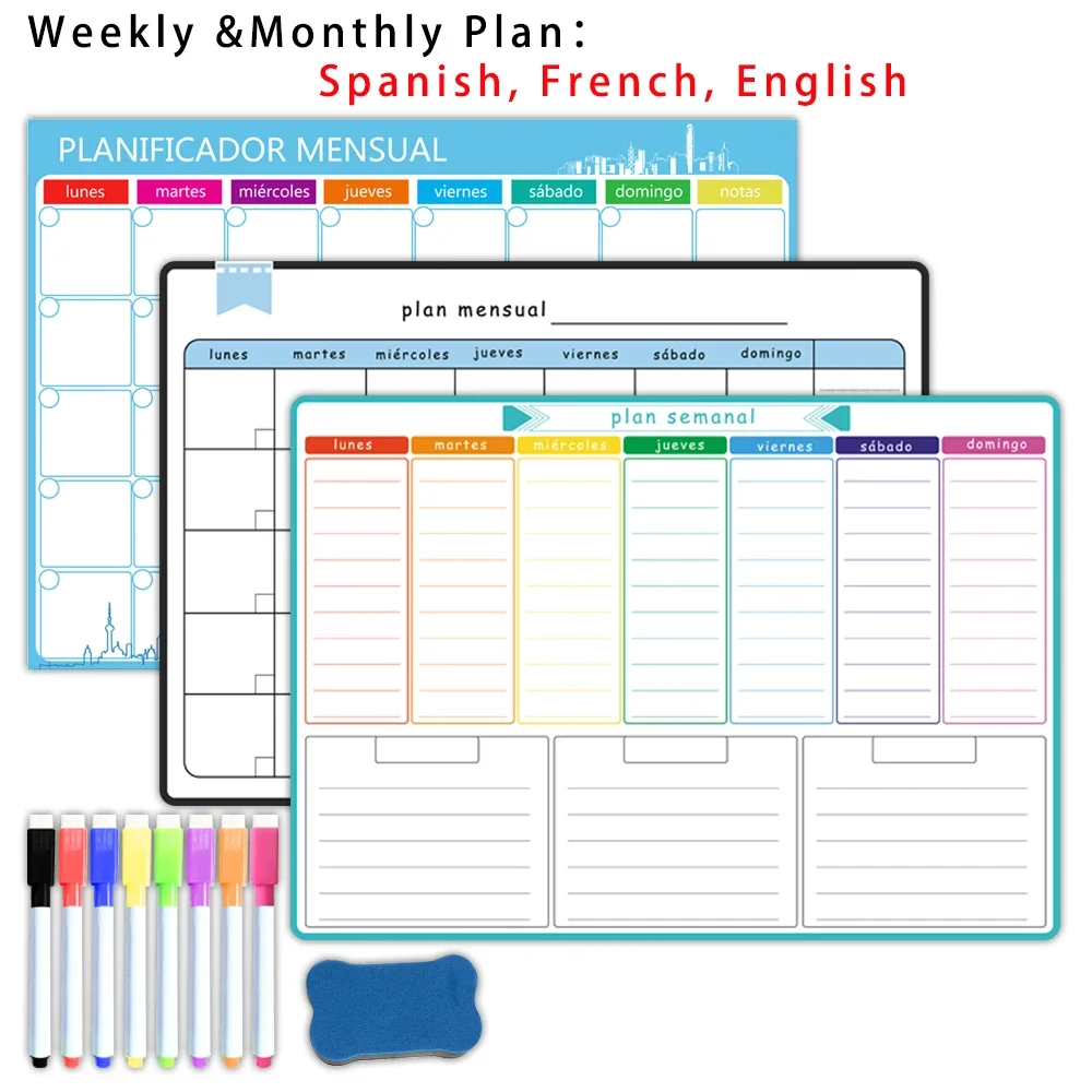 Magnetic Calendar Board - A3 Size Magnetic Weekly &monthly Planner：Spanish,