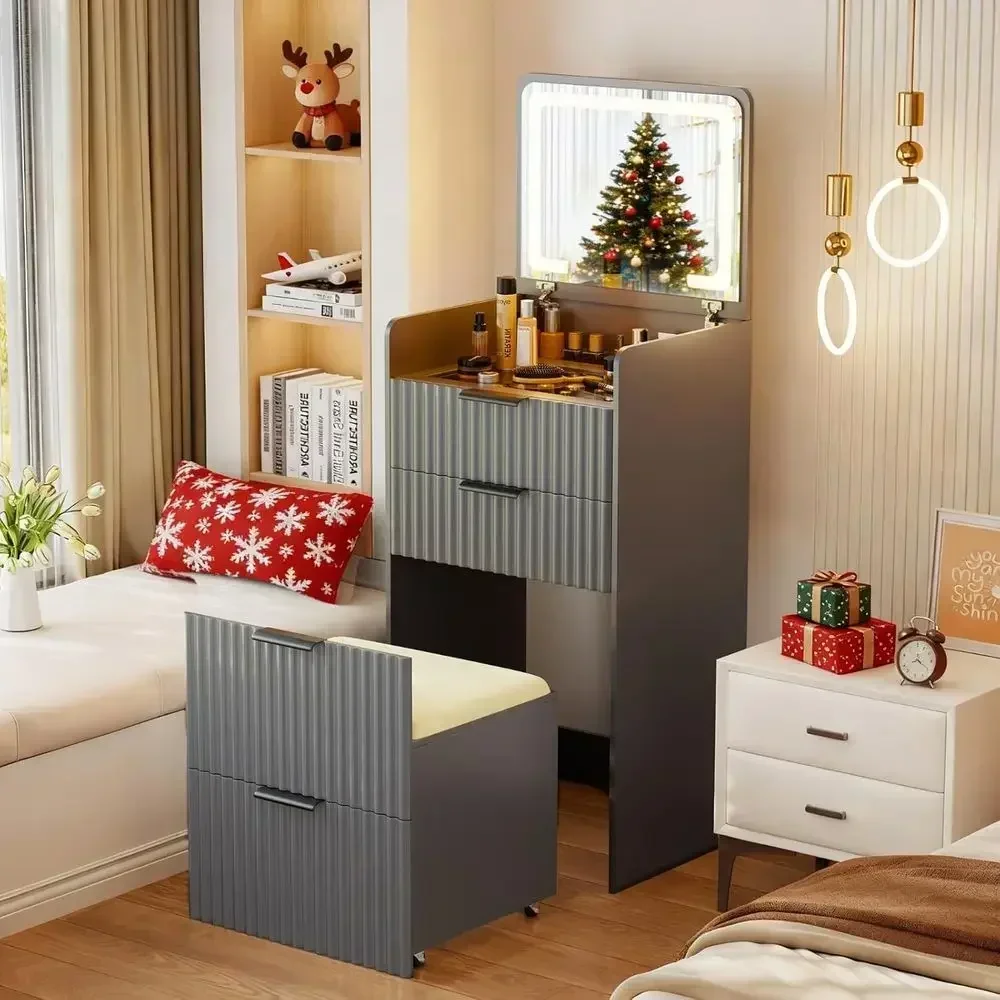 Desk Drawer Small - Grey Small Vanity Desk with Flip