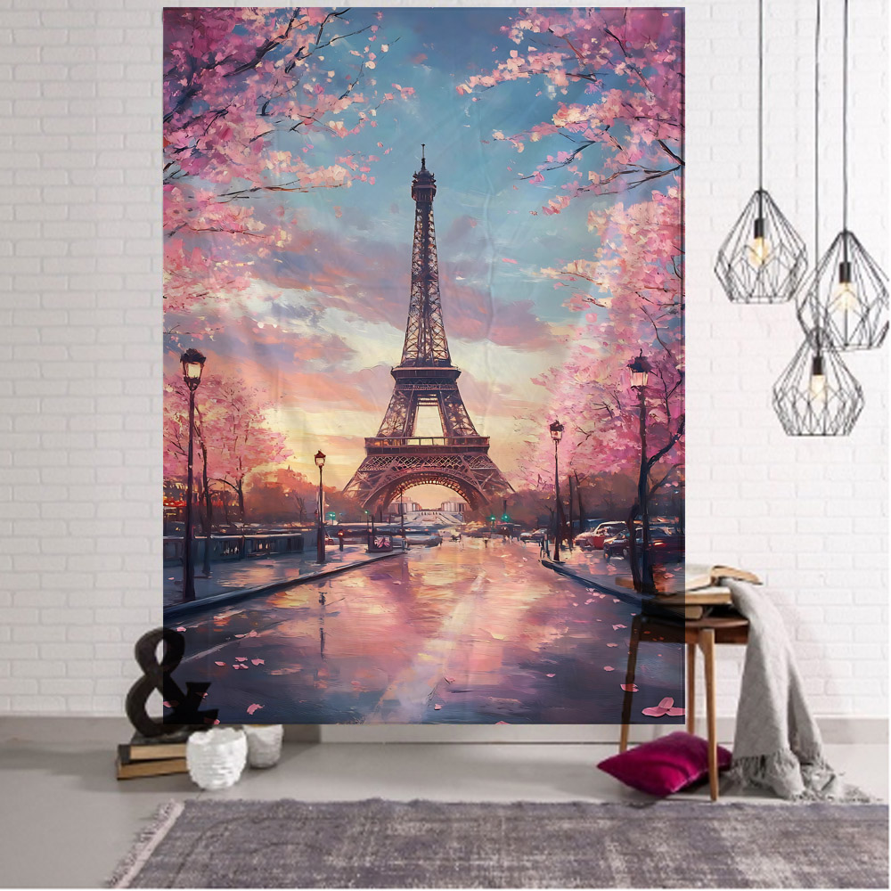 Home Office Background - Paris Tower Tapestry, Retro Landscape, Dormitories,