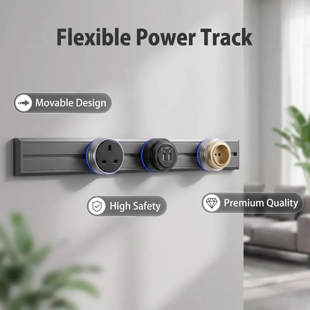 Home Office Uk - Wall Power Track Socket with Steel