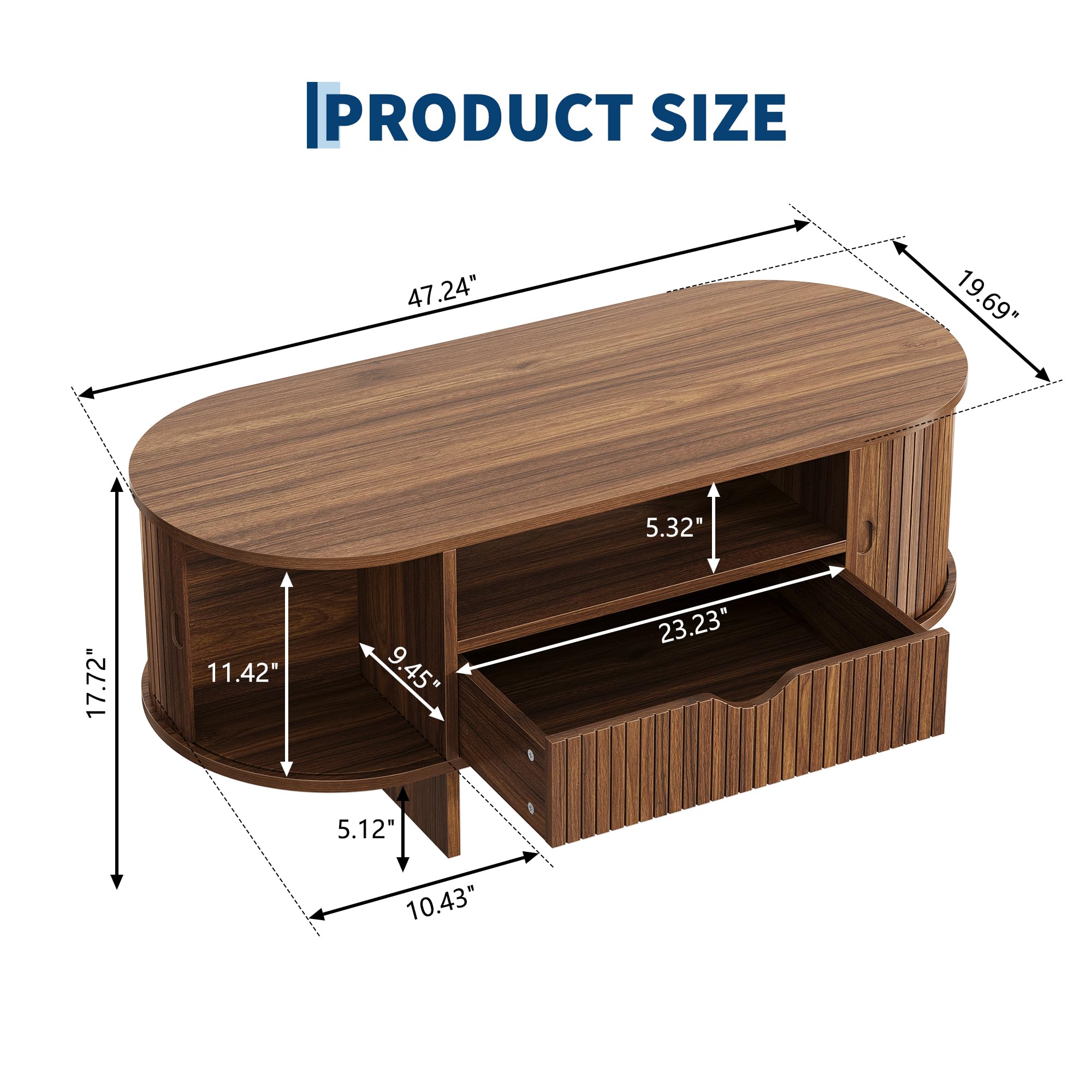 47.2in Oval Coffee Table With  - огляд і ціна Desk Drawer Small