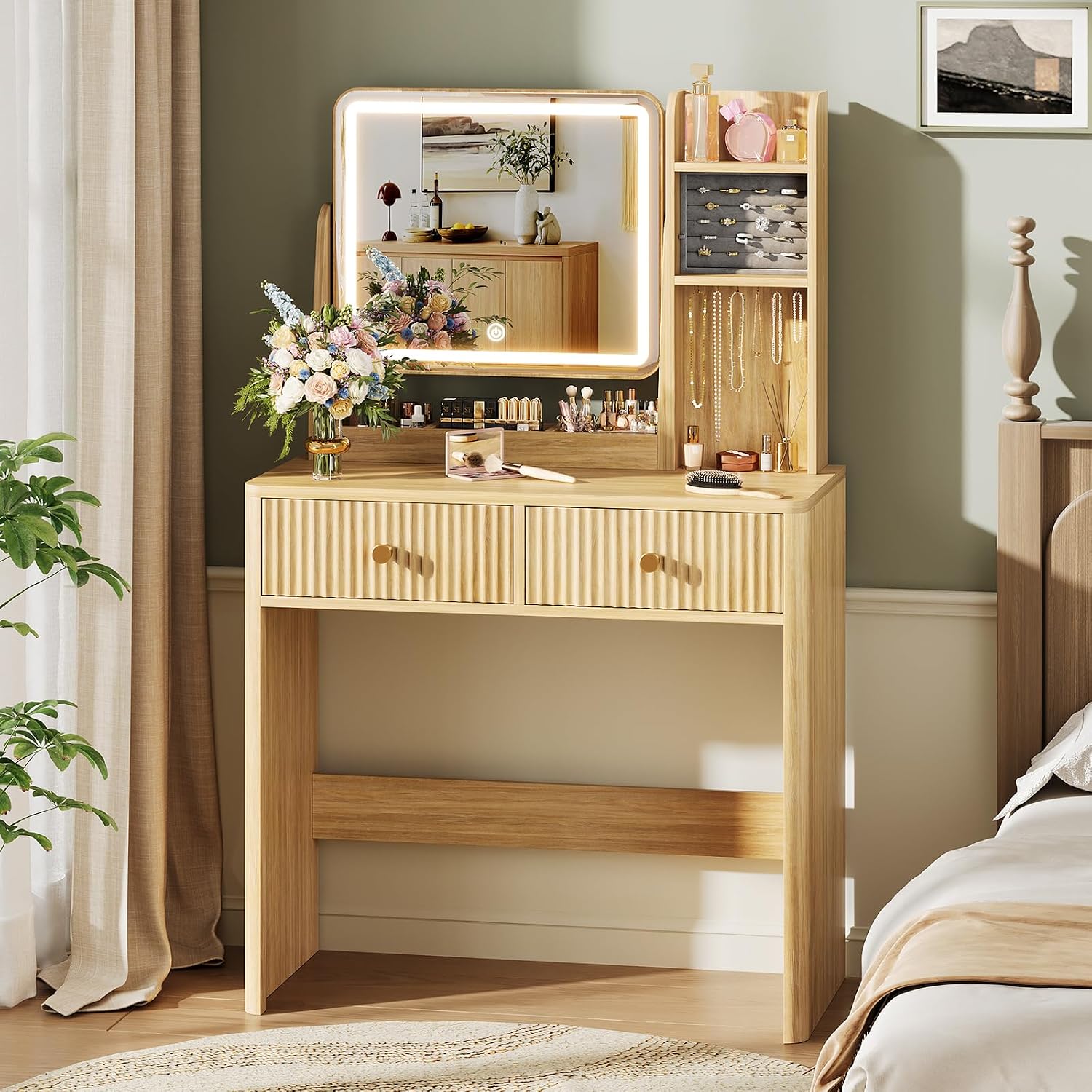 Fluted Vanity Desk with Mirror - огляд і ціна Desk Drawer Small
