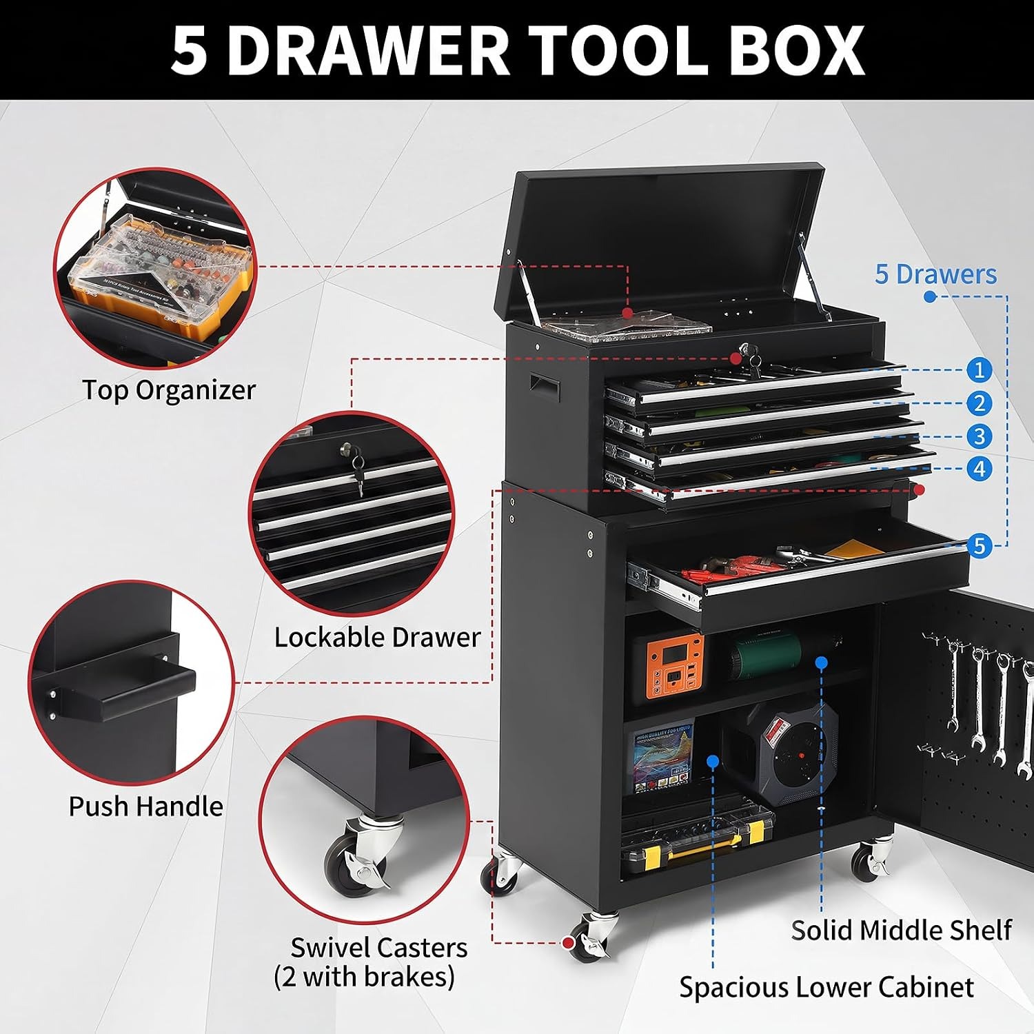 5 Drawer Rolling Tool Cabinet  - огляд і ціна Rolling File Cart