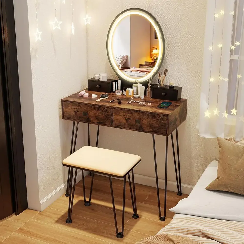 Rustic Brown Vanity Desk with  - огляд і ціна Desk Drawer Small