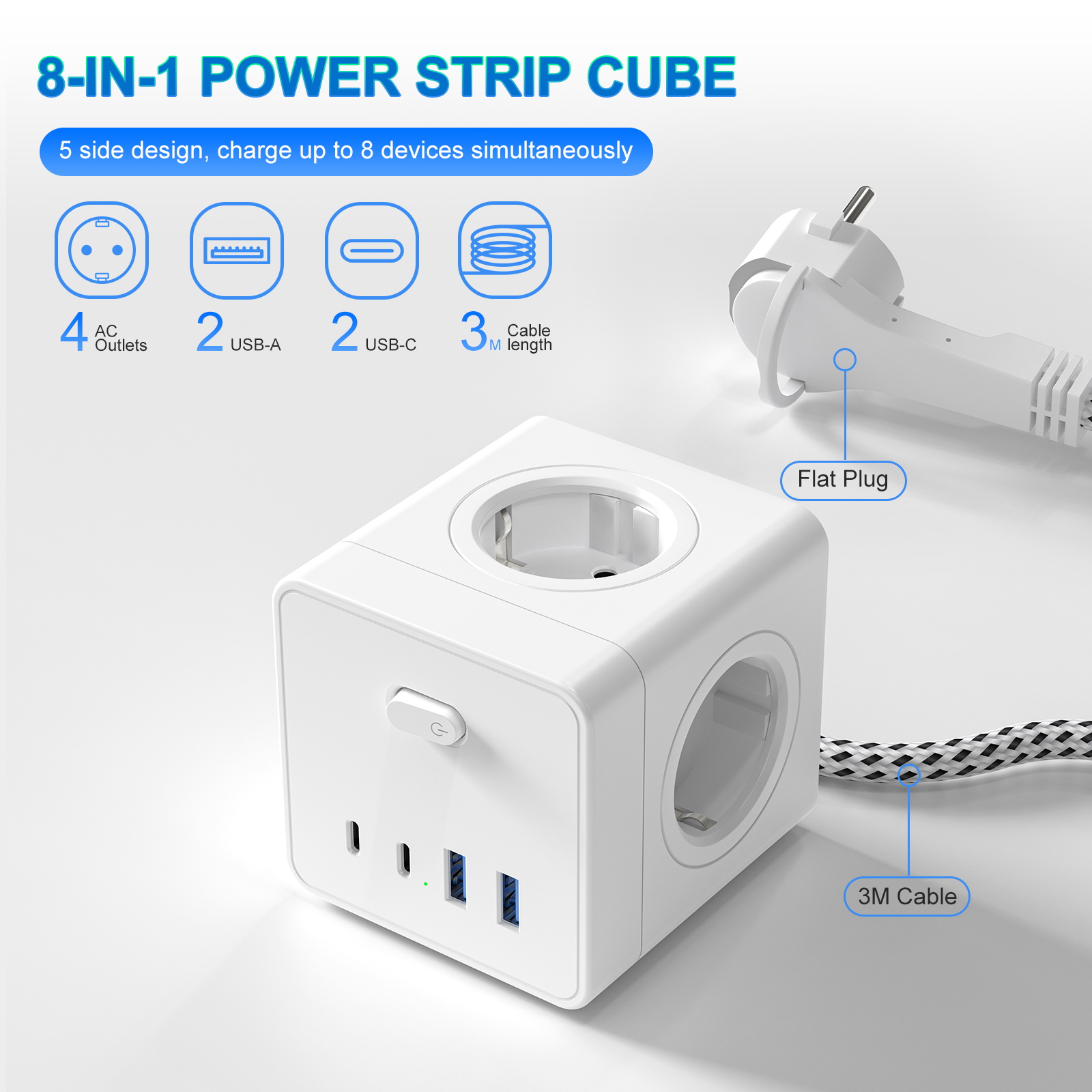 HITRENDS 8-in-1 Cube Socket, 3 - огляд і ціна Power Strip Desk